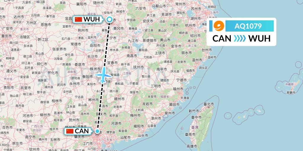 AQ1079 9 Air Flight Map: Guangzhou to Wuhan