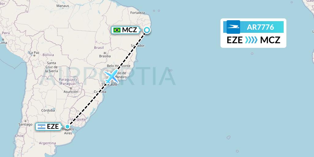 AR7776 Aerolineas Argentinas Flight Map: Buenos Aires to Maceio
