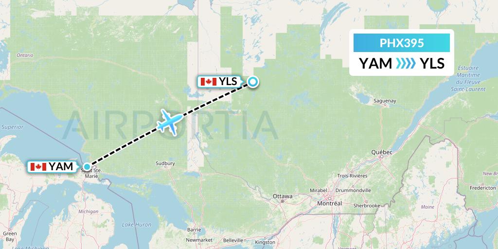 PHX395 SkyCare Flight Map: Sault Ste. Marie to Lebel-Sur-Quevillon