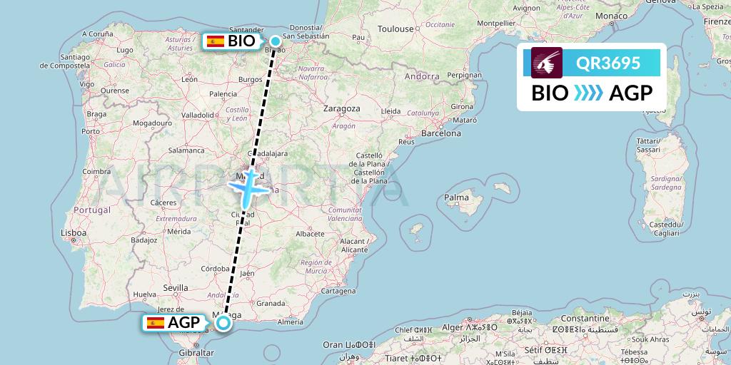 QR3695 Qatar Airways Flight Map: Bilbao to Malaga