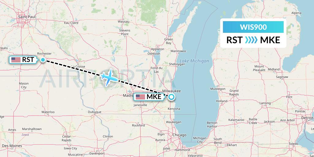 WIS900 Paccair Flight Map: Rochester to Milwaukee