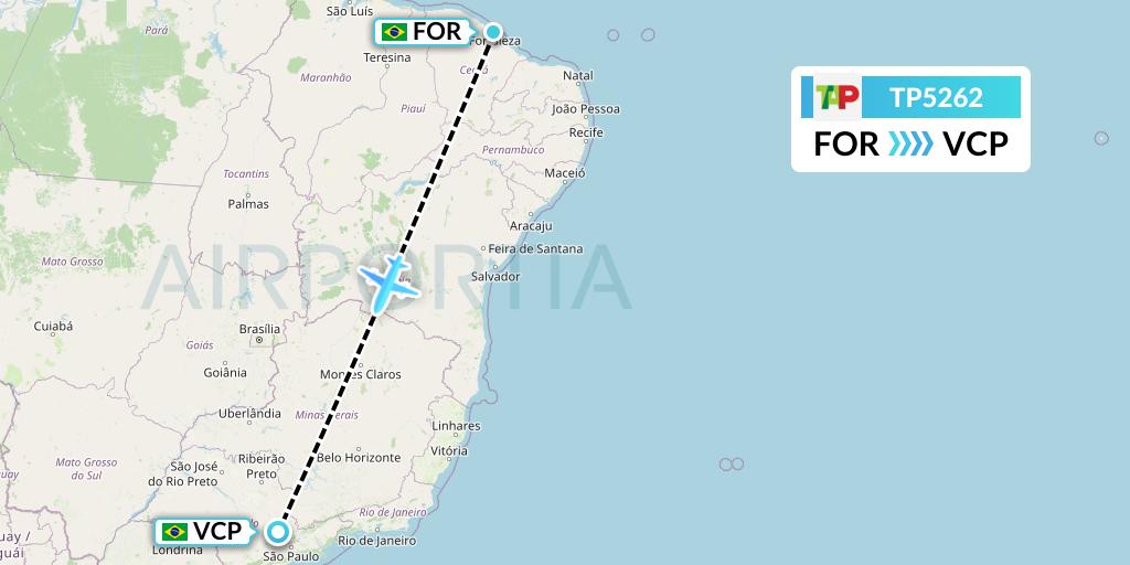 TP5262 TAP Portugal Flight Map: Fortaleza to Campinas