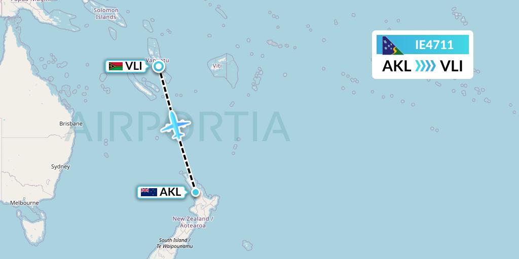 IE4711 Solomon Airlines Flight Map: Auckland to Port Vila