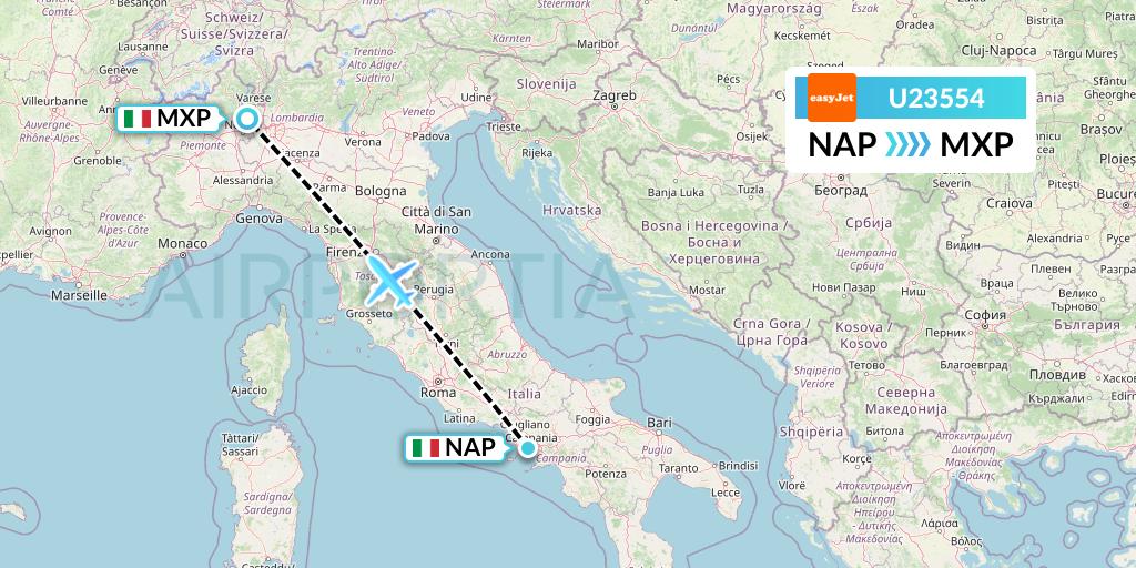 U23554 EasyJet Flight Map: Naples to Milan