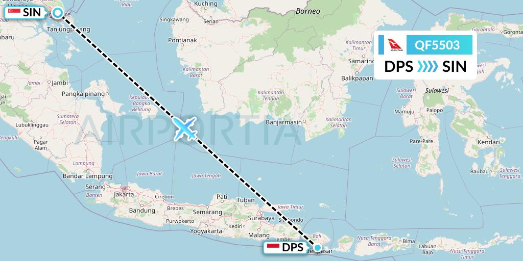 QF5503 Qantas Flight Map: Denpasar to Singapore
