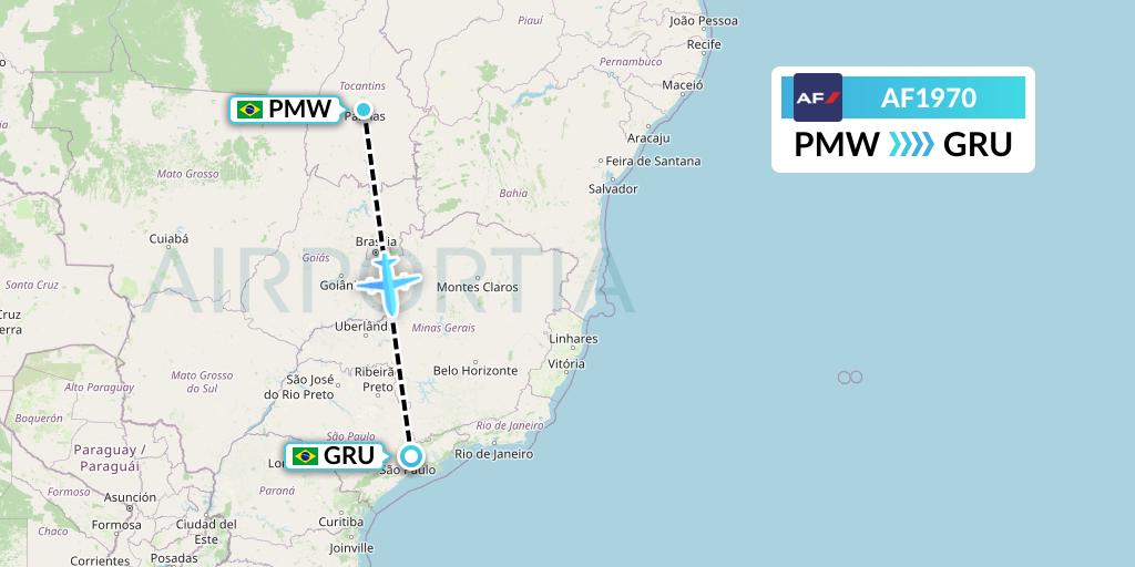 AF1970 Air France Flight Map: Palmas to Sao Paulo