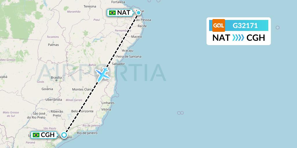 G32171 GOL Transportes Aeros Flight Map: Natal to Sao Paulo