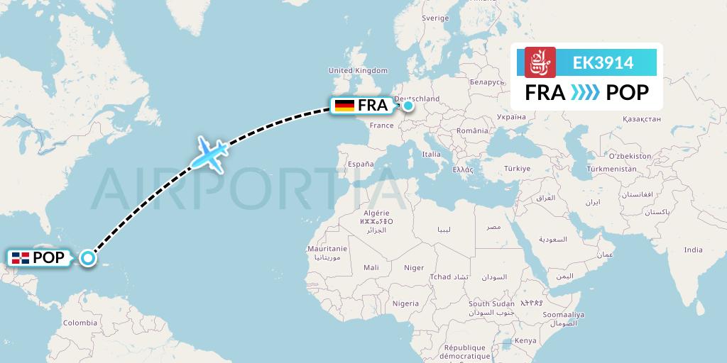 EK3914 Emirates Flight Map: Frankfurt to Puerto Plata