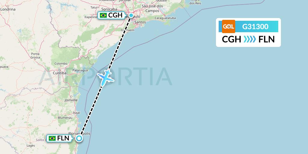 G31300 GOL Transportes Aeros Flight Map: Sao Paulo to Florianopolis