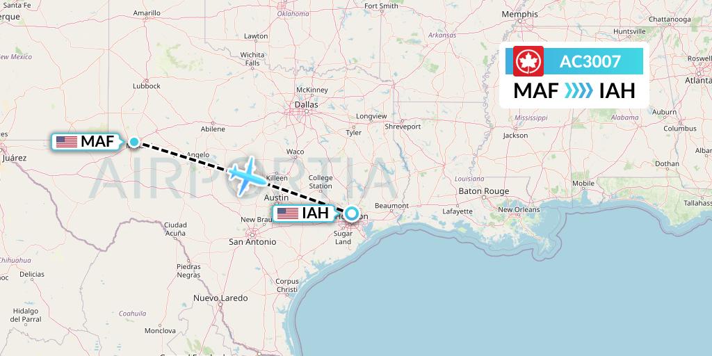 AC3007 Air Canada Flight Map: Midland to Houston