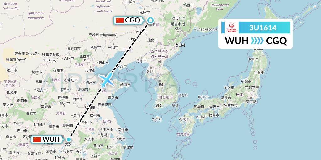 3U1614 Sichuan Airlines Flight Map: Wuhan to Changchun