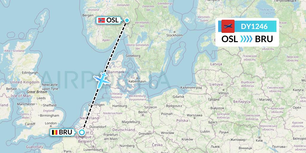 DY1246 Norwegian Flight Map: Oslo to Brussels