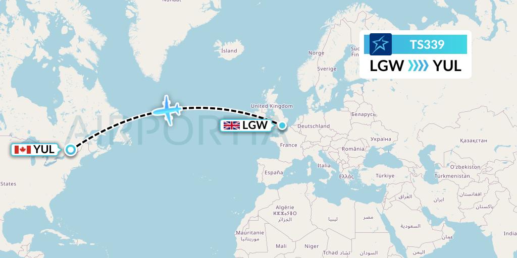 TS339 Air Transat Flight Map: London to Montreal