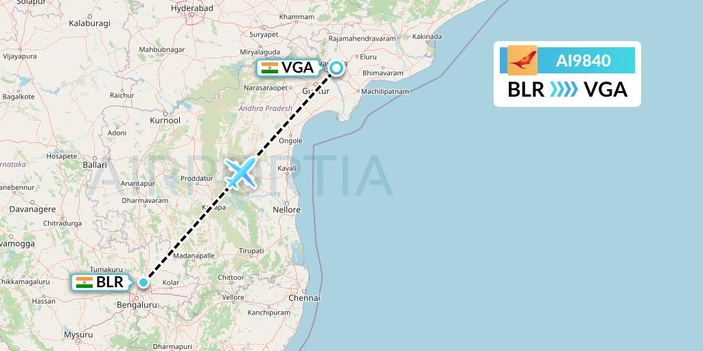 AI9840 Air India Flight Map: Bangalore to Vijayawada