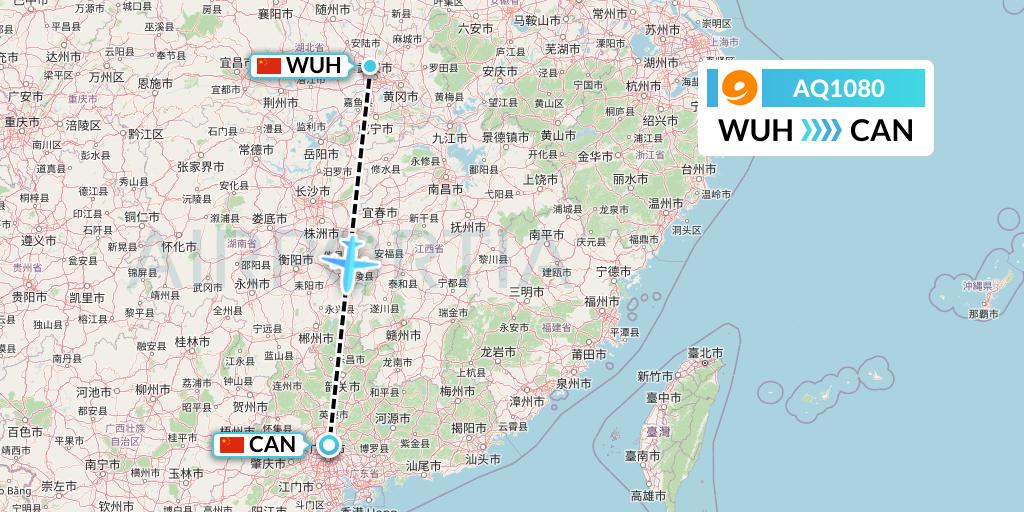 AQ1080 9 Air Flight Map: Wuhan to Guangzhou