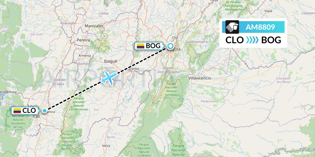 AM8809 Aeromexico Flight Map: Cali to Bogota