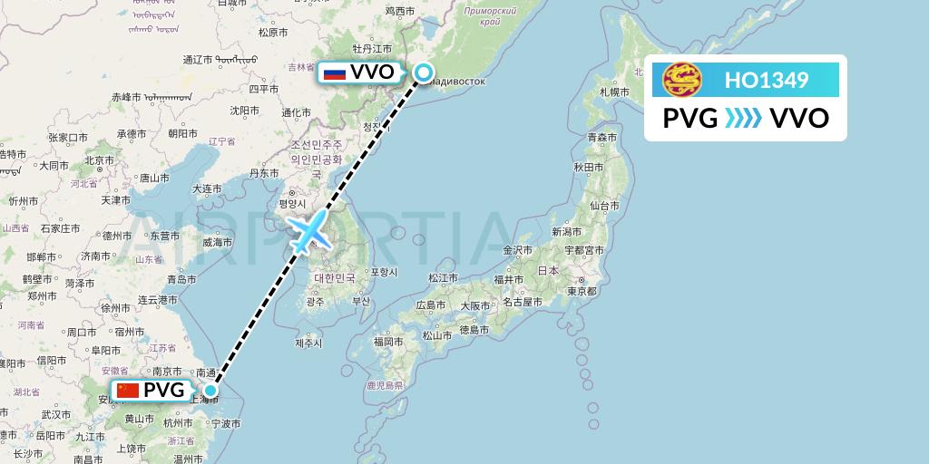 HO1349 Juneyao Airlines Flight Map: Shanghai to Vladivostok