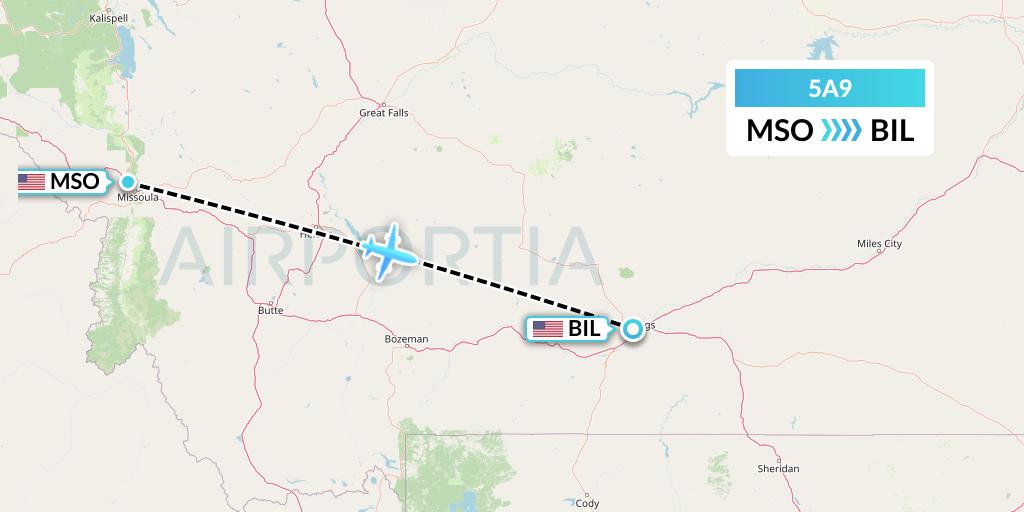 5A9 Alpine Air Express Flight Map: Missoula to Billings