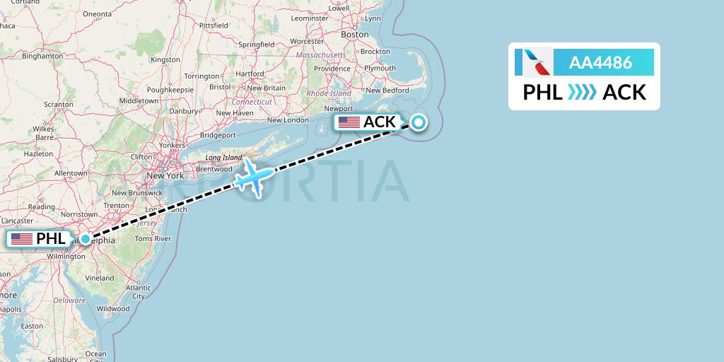 AA4486 American Airlines Flight Map: Philadelphia to Nantucket