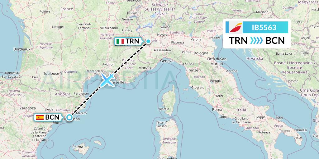 IB5563 Iberia Flight Map: Turin to Barcelona