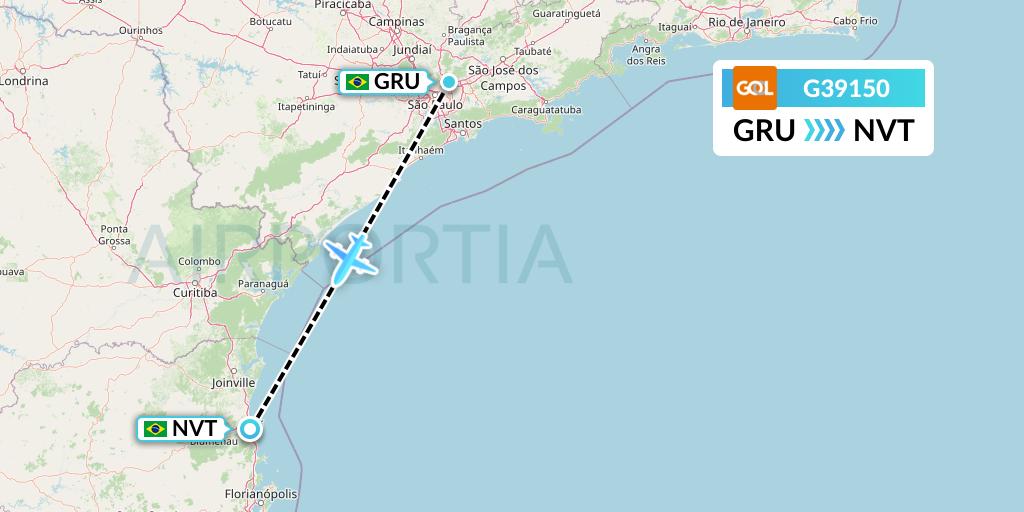 G39150 GOL Transportes Aeros Flight Map: Sao Paulo to Navegantes