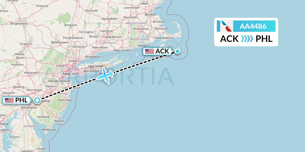 AA4486 American Airlines Flight Map: Nantucket to Philadelphia