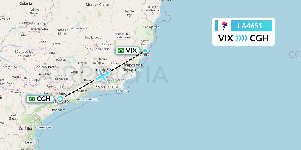 LA4651 LAN Airlines Flight Map: Vitoria to Sao Paulo