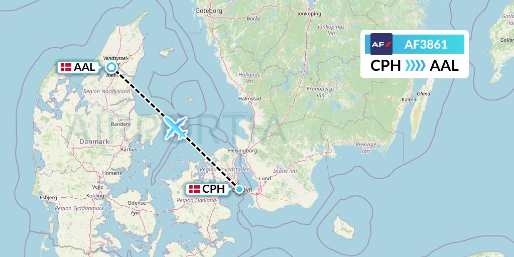 AF3861 Air France Flight Map: Copenhagen to Aalborg