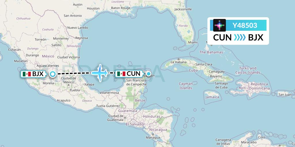 Y48503 Volaris Flight Map: Cancun to Silao