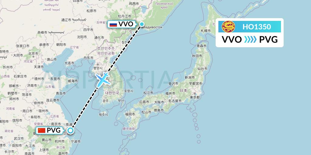 HO1350 Juneyao Airlines Flight Map: Vladivostok to Shanghai