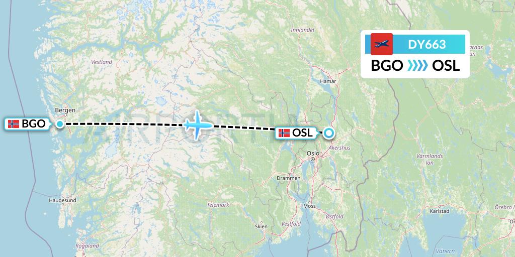 DY663 Norwegian Flight Map: Bergen to Oslo