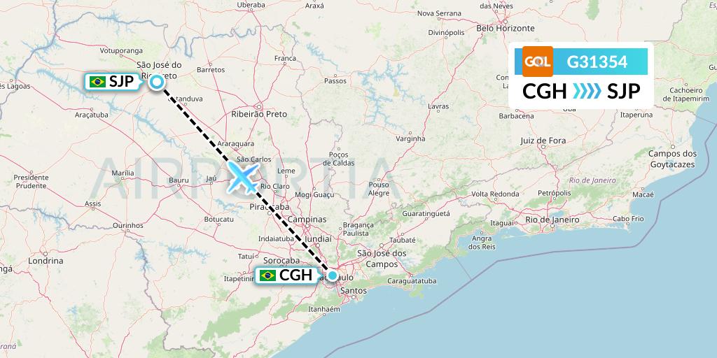 G31354 GOL Transportes Aeros Flight Map: Sao Paulo to Sao Jose Do Rio Preto