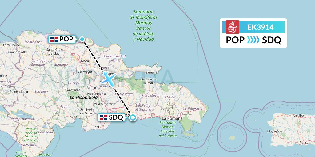 EK3914 Emirates Flight Map: Puerto Plata to Santo Domingo