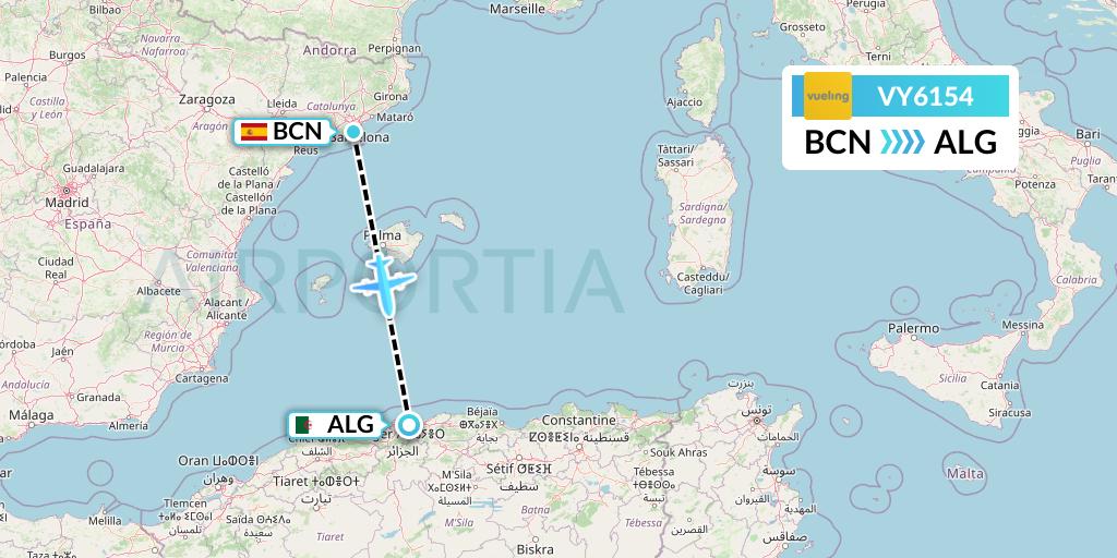 VY6154 Vueling Flight Map: Barcelona to Algiers