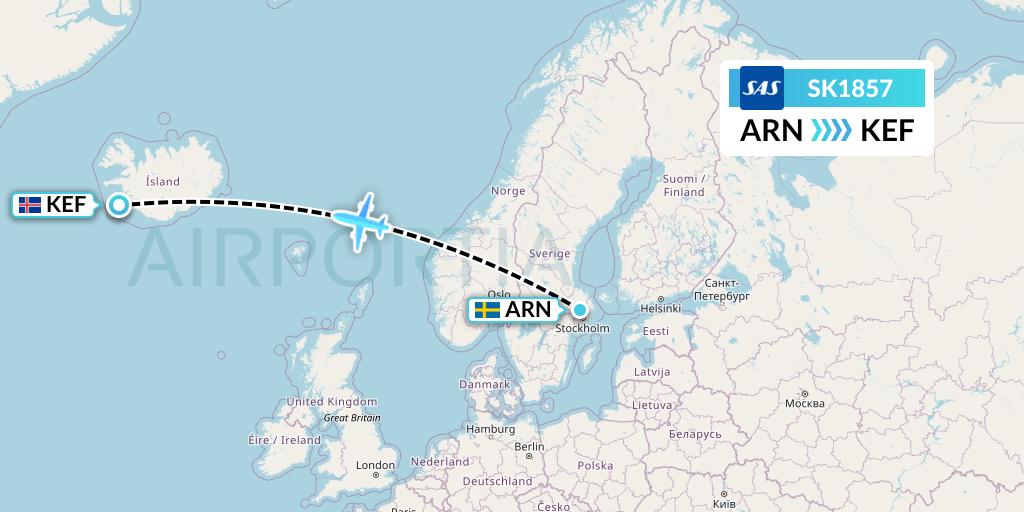 SK1857 SAS Flight Map: Stockholm to Reykjavik