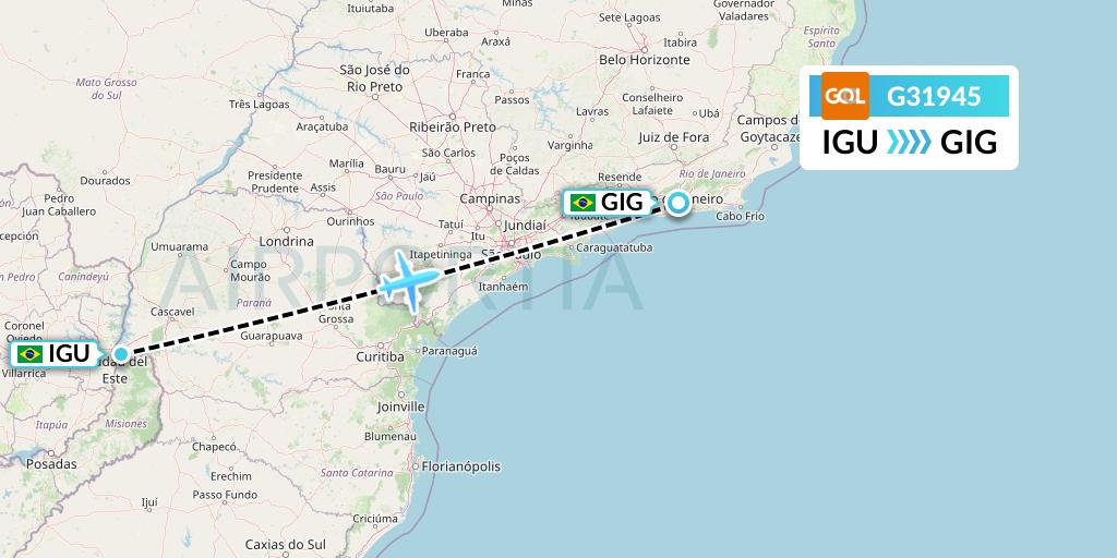 G31945 GOL Transportes Aeros Flight Map: Foz do Iguacu to Rio de Janeiro