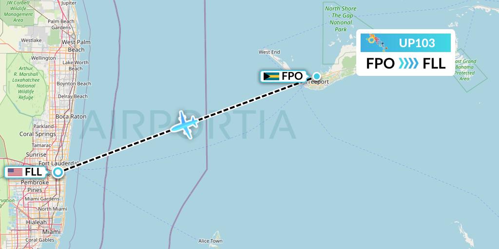 UP103 Bahamasair Flight Map: Freeport to Fort Lauderdale