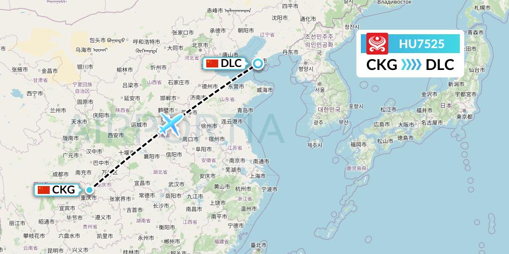 HU7525 Hainan Airlines Flight Map: Chongqing to Dalian