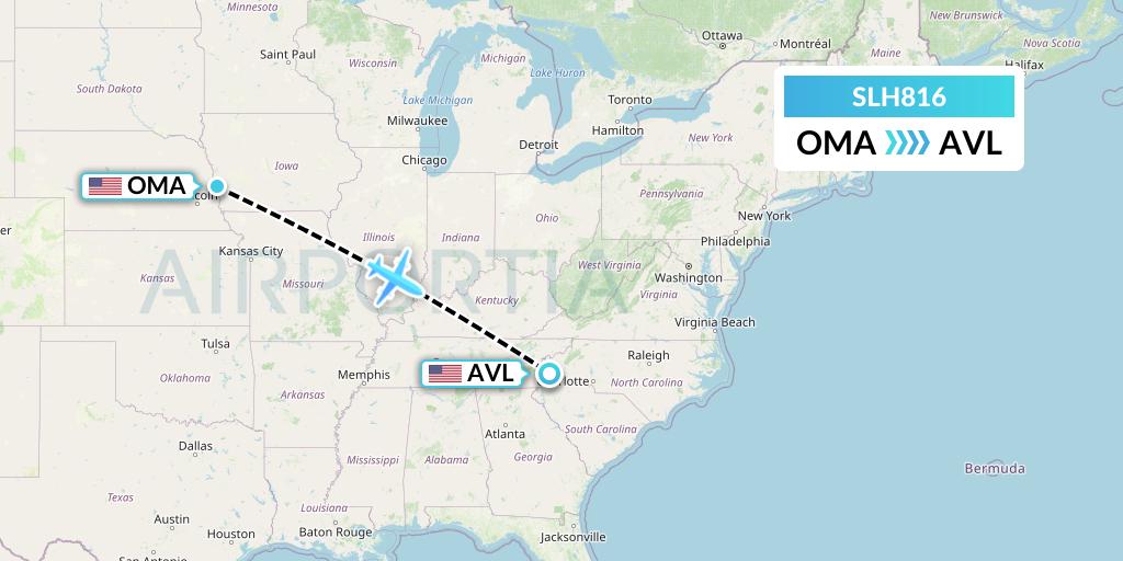 SLH816 Silverhawk Aviation Flight Map: Omaha to Asheville