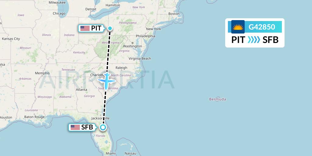 G42850 Allegiant Air Flight Map: Pittsburgh to Orlando
