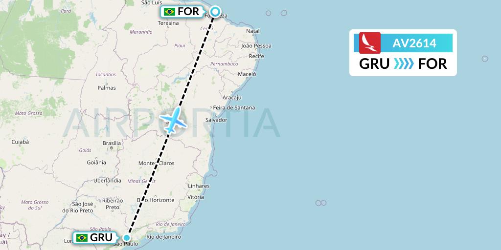 AV2614 Avianca Flight Map: Sao Paulo to Fortaleza