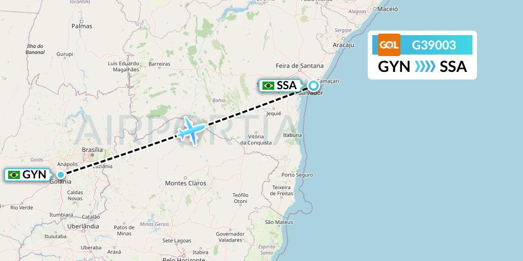 G39003 GOL Transportes Aeros Flight Map: Goiania to Salvador