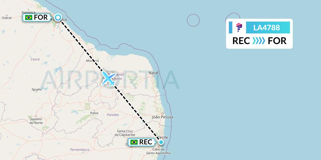 LA4788 LAN Airlines Flight Map: Recife to Fortaleza