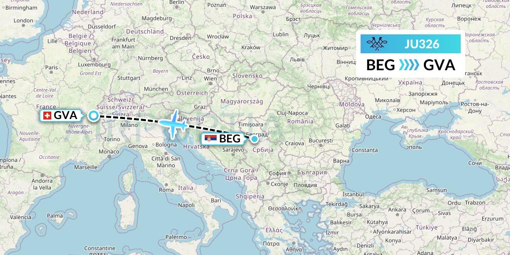 JU326 AirSERBIA Flight Map: Belgrade to Geneva