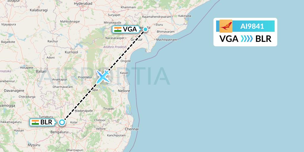 AI9841 Air India Flight Map: Vijayawada to Bangalore
