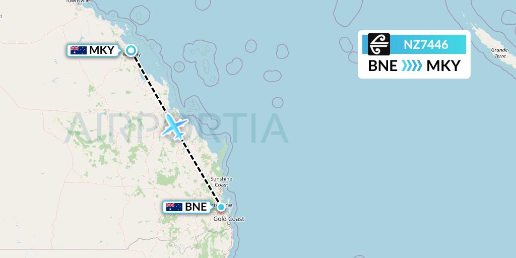 NZ7446 Air New Zealand Flight Map: Brisbane to Mackay