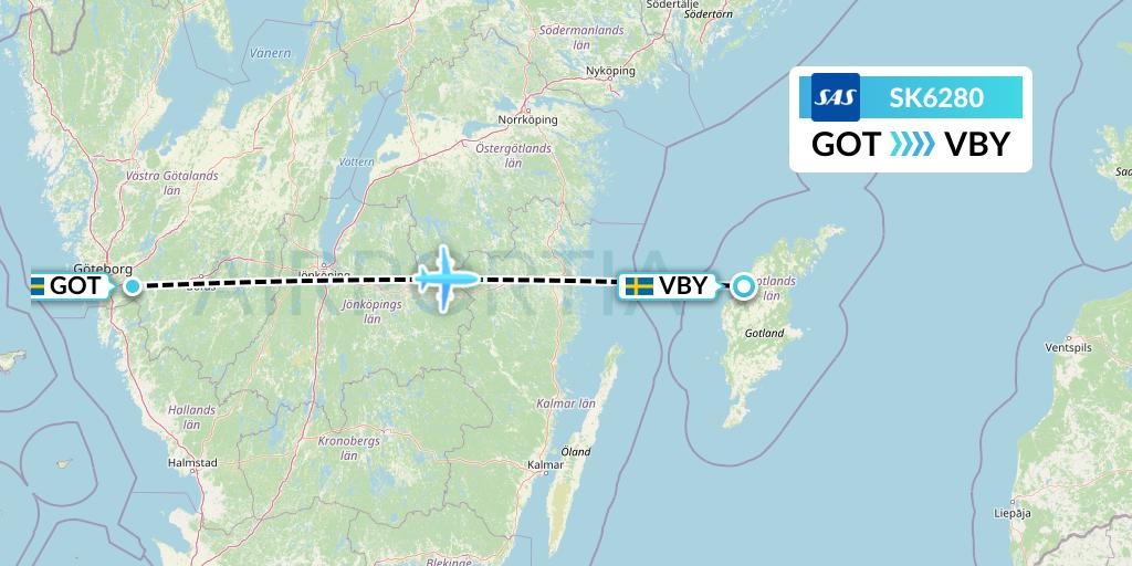 SK6280 SAS Flight Map: Gothenburg to Visby