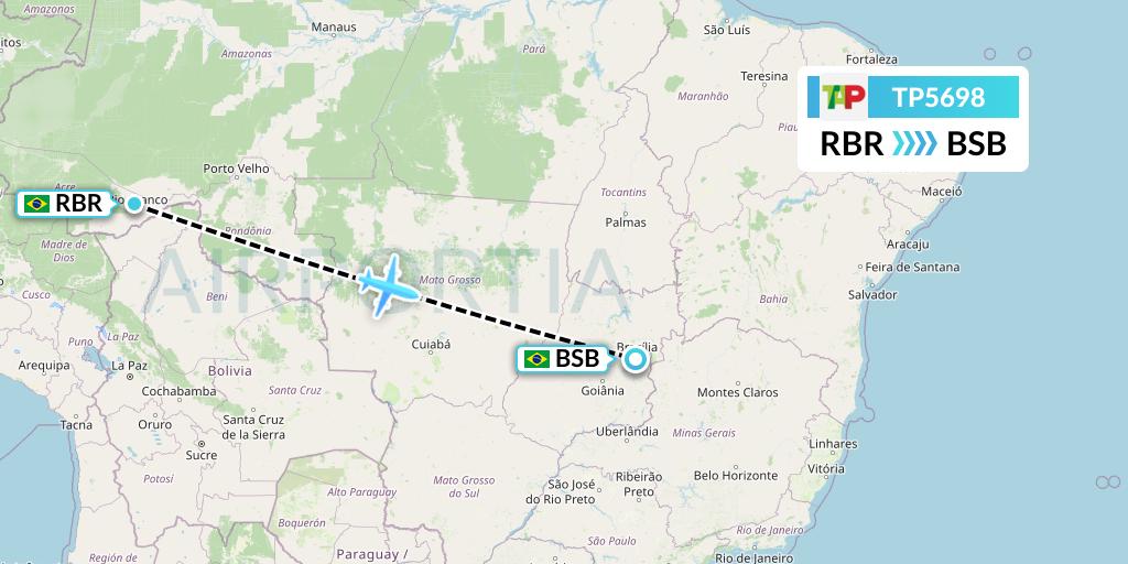 TP5698 TAP Portugal Flight Map: Rio Branco to Brasilia