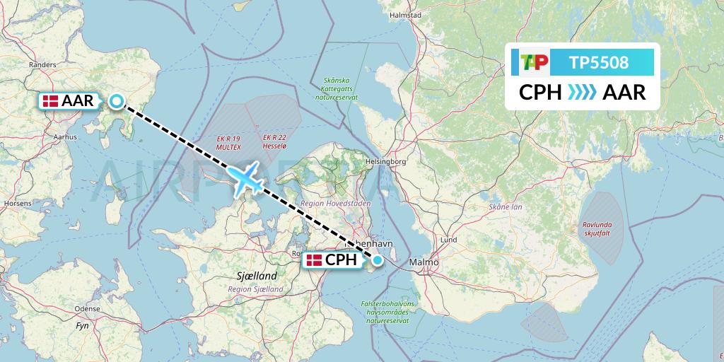 TP5508 TAP Portugal Flight Map: Copenhagen to Aarhus