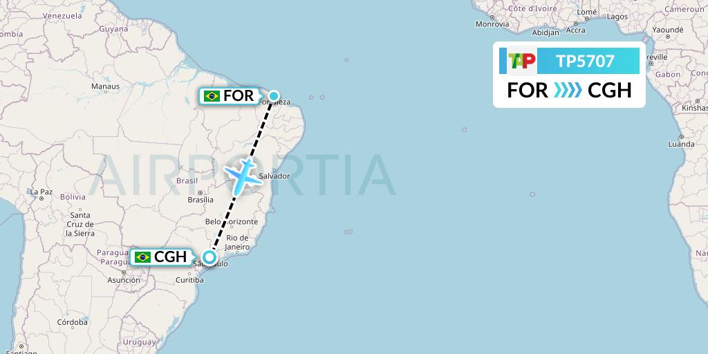 TP5707 TAP Portugal Flight Map: Fortaleza to Sao Paulo